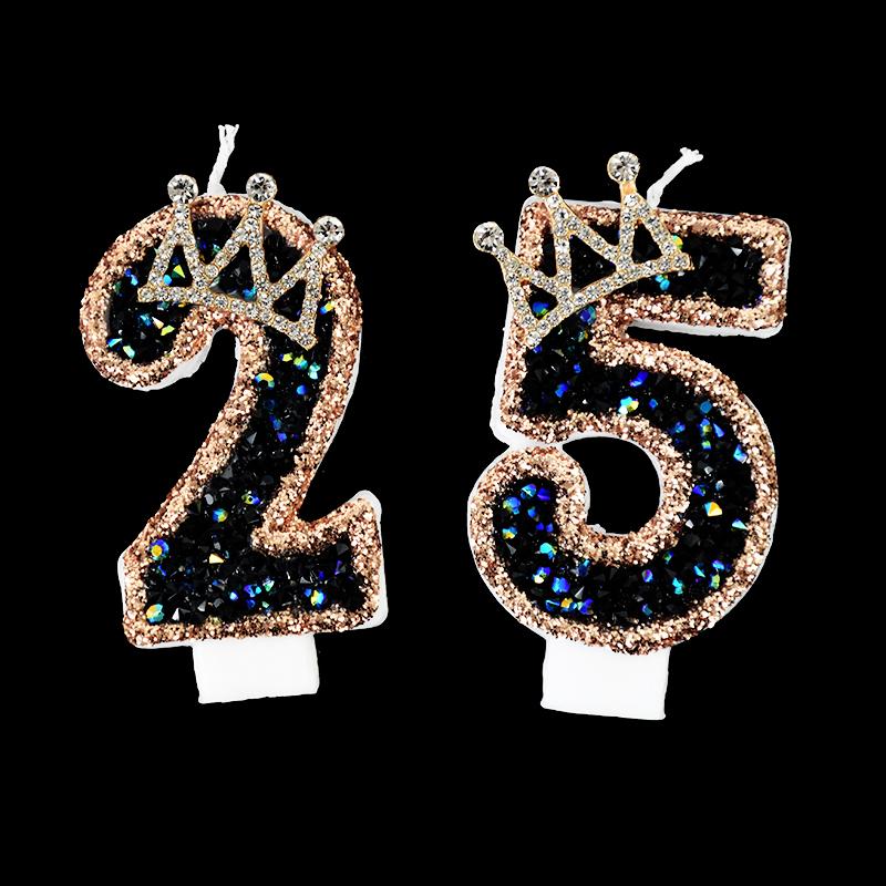 Glittler Black Birthday Cake Candles 3D Number 0-9 Cake Topper for Adult Kids 1st Birthday Party Decoration Supplies DIY Baking
