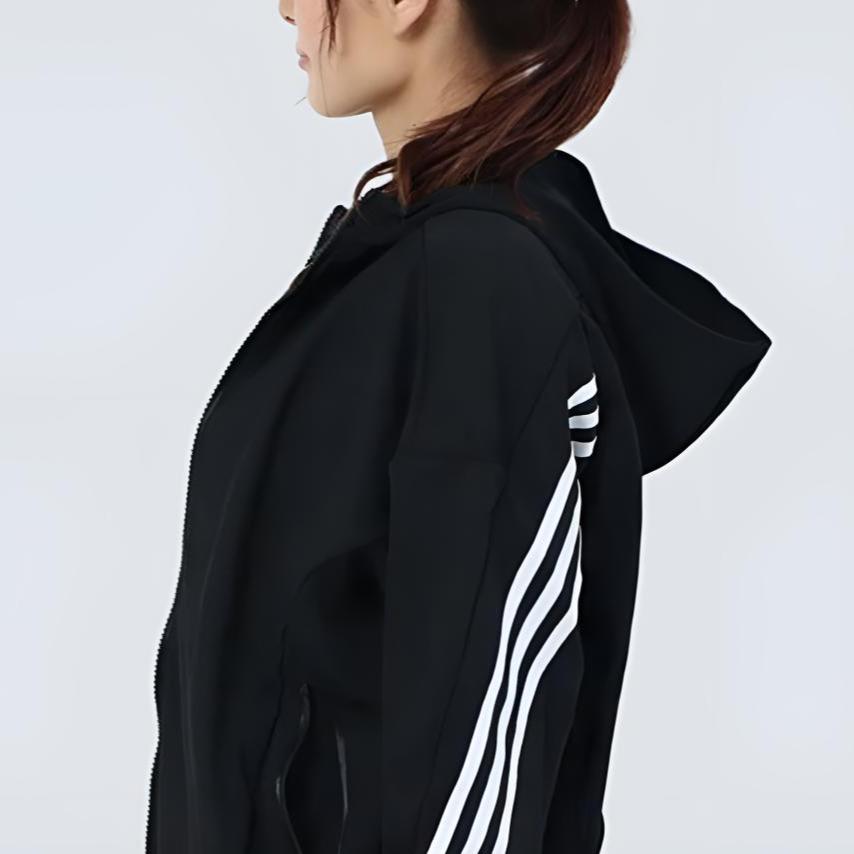 Adidas Solid Color Outdoor Casual Sports Zip-Up Hooded Jacket Women Jackets Black GF6946