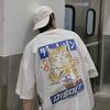Japan Style Harajuku Cat Cartoon Eating Noodles Graphic Men's Tshirts Oversized T Shirt Clothing Casual Unisex Short Sleeve Tees