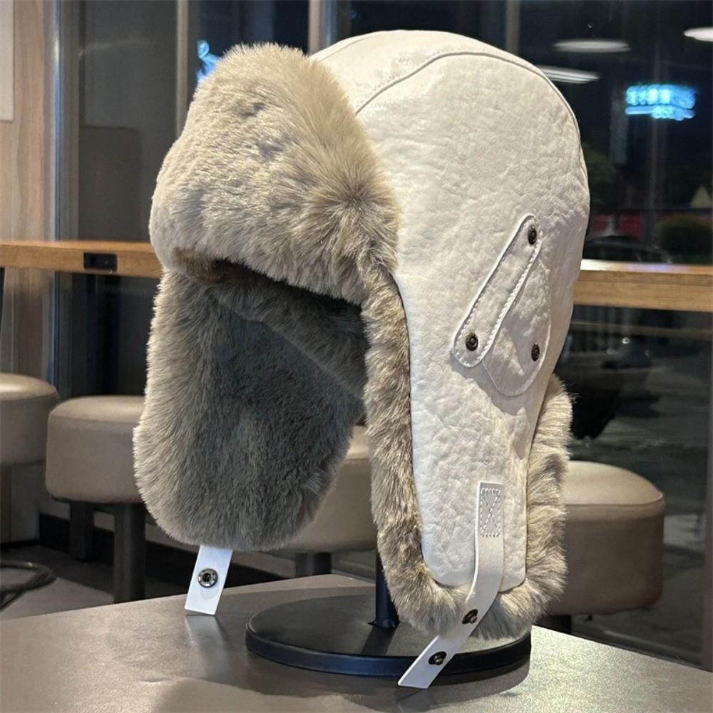 Vintage Pu Leather Pilot Hat Thicked Ear Protection Hat Neutral Winter Ski Cap Cycling