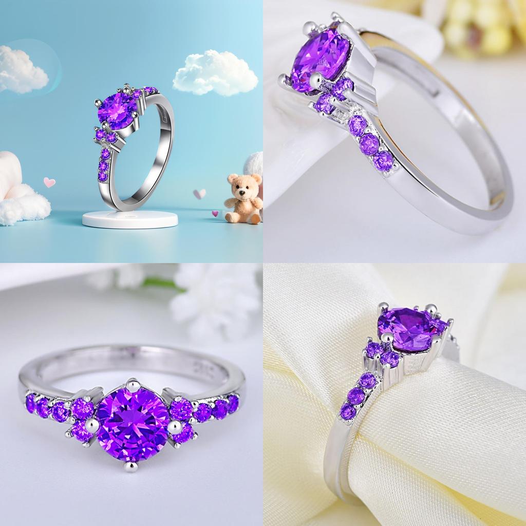 Chic Purple Stone Wedding Band Unisex Plated Copper Modern Jewelry