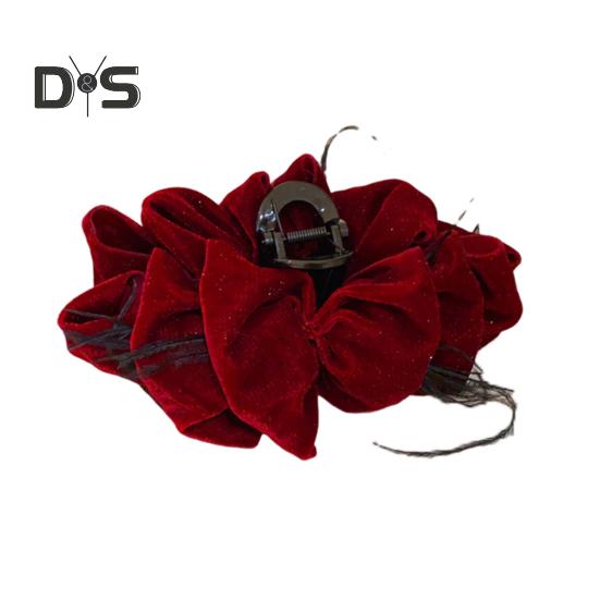 

Женская заколка для волос, большая плиссированная бархатная многослойная заколка-бантик, декоративная универсальная заколка для волос, аксессуары для волос красный