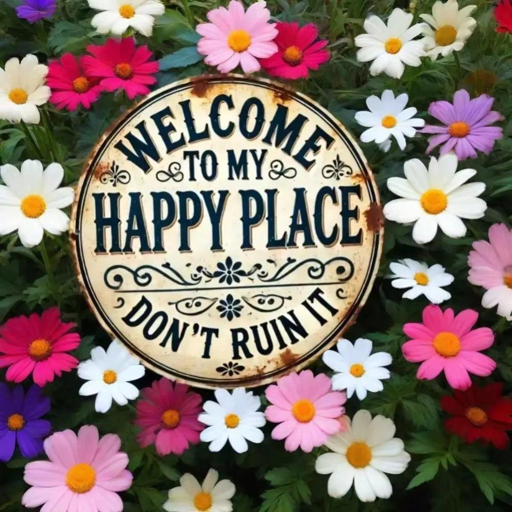 Forged Aluminum Sunflower Mandala Sign Happy Place Wall Art Home Decor