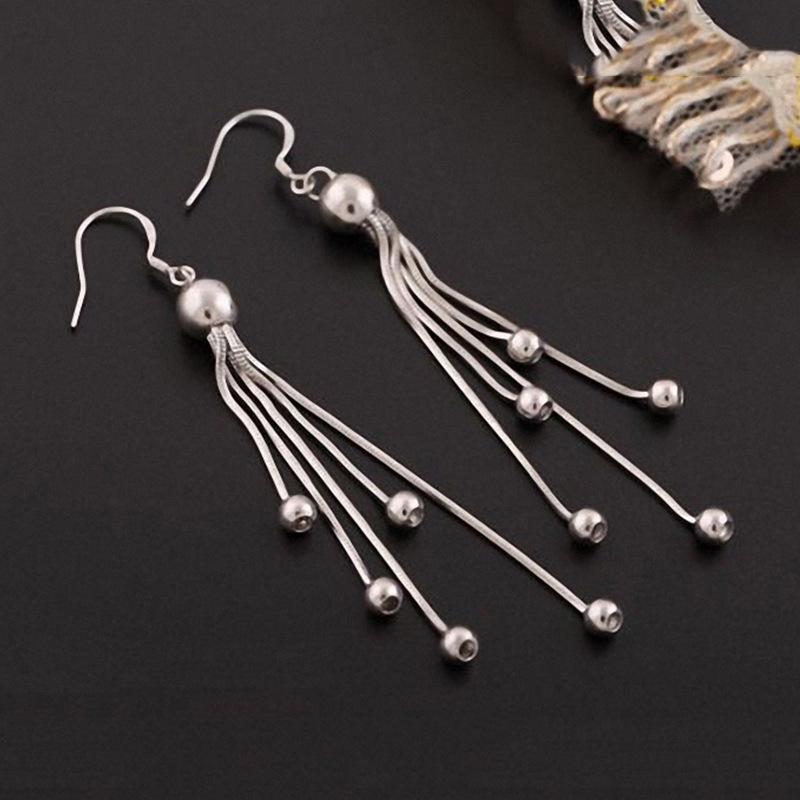 Korean Style Retro Beaded Tassel Drop Earrings for Women