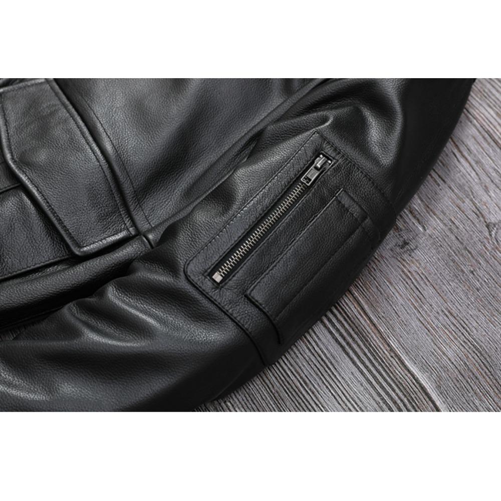 Chinese Size Men Leather Jacket Genuine Cow Leather Natural Fur Collar Flight Jackets Mens Cowhide Coats Winter Air Force Clothes
