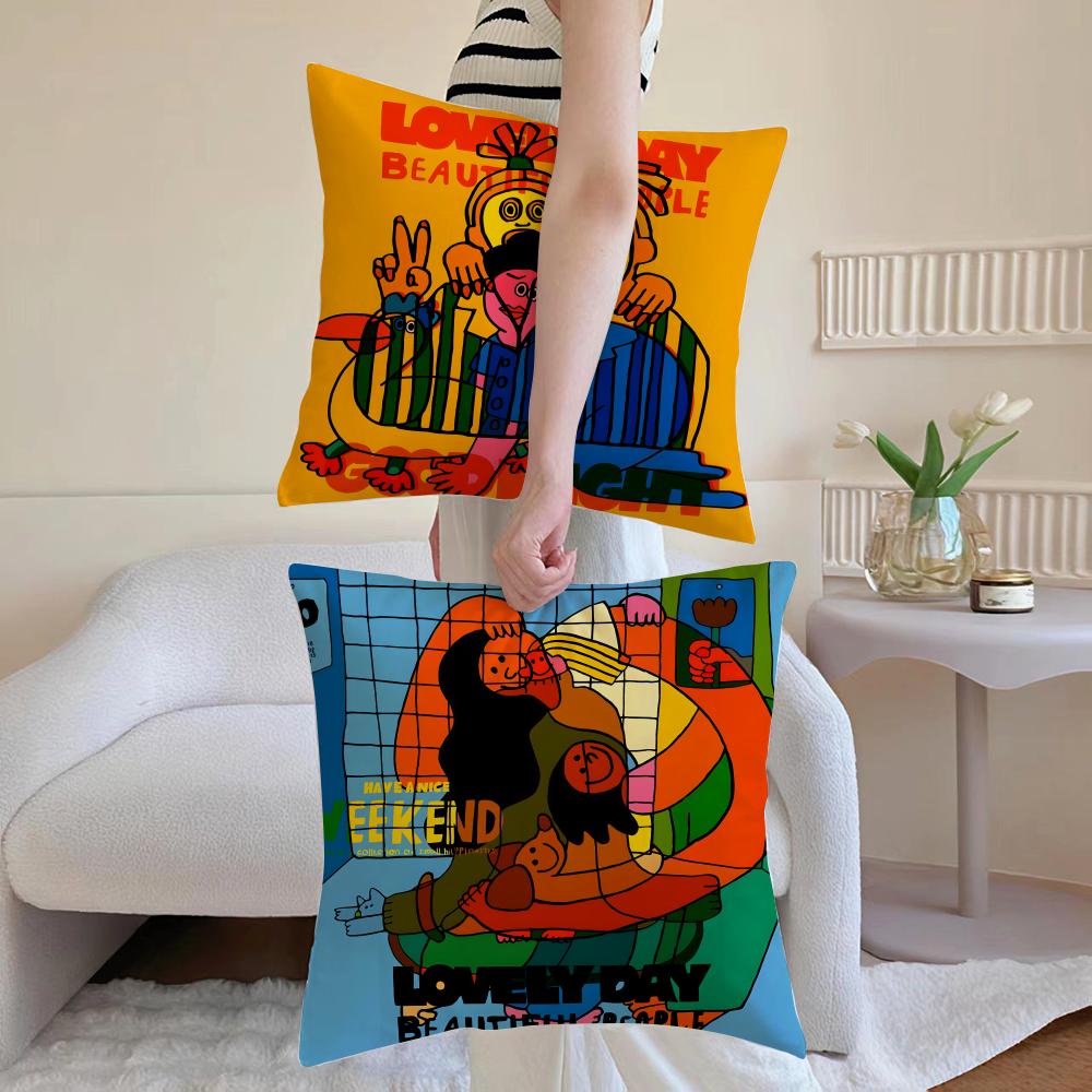 Flat Illustration Cushion Cover Anti-dustmite Pillowcase Invisible Zipper Silky Short Plush Sofa Cushion Cover