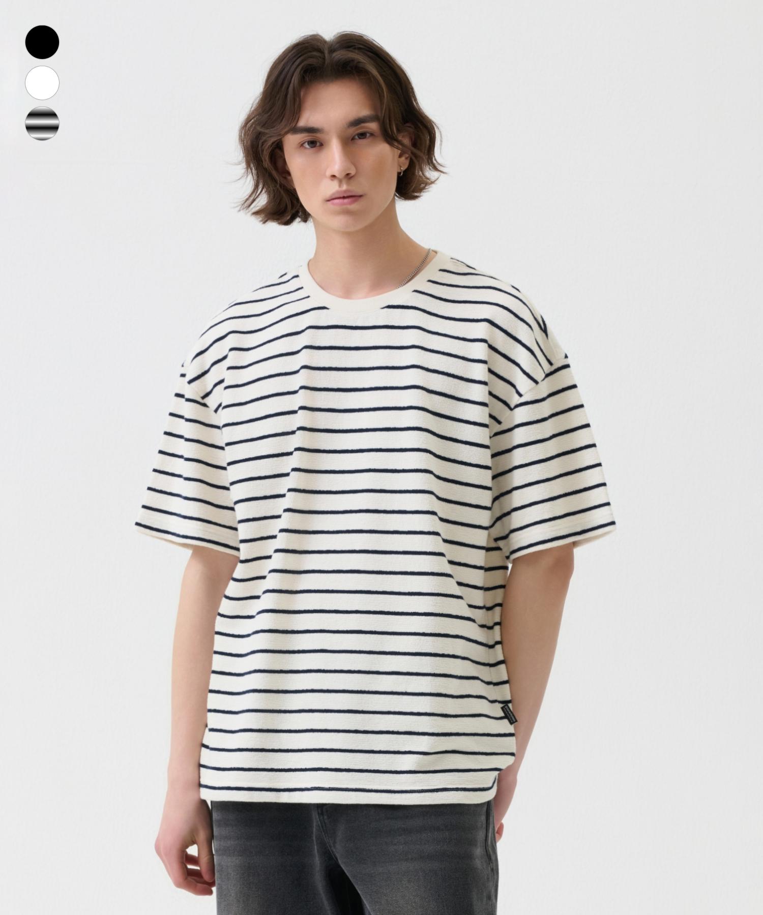 Groove Lime Cotton Horizontal Stripe Slub Short Sleeve T-Shirt (4 Colors) (Lrtmctr114M) White/Xl/Free