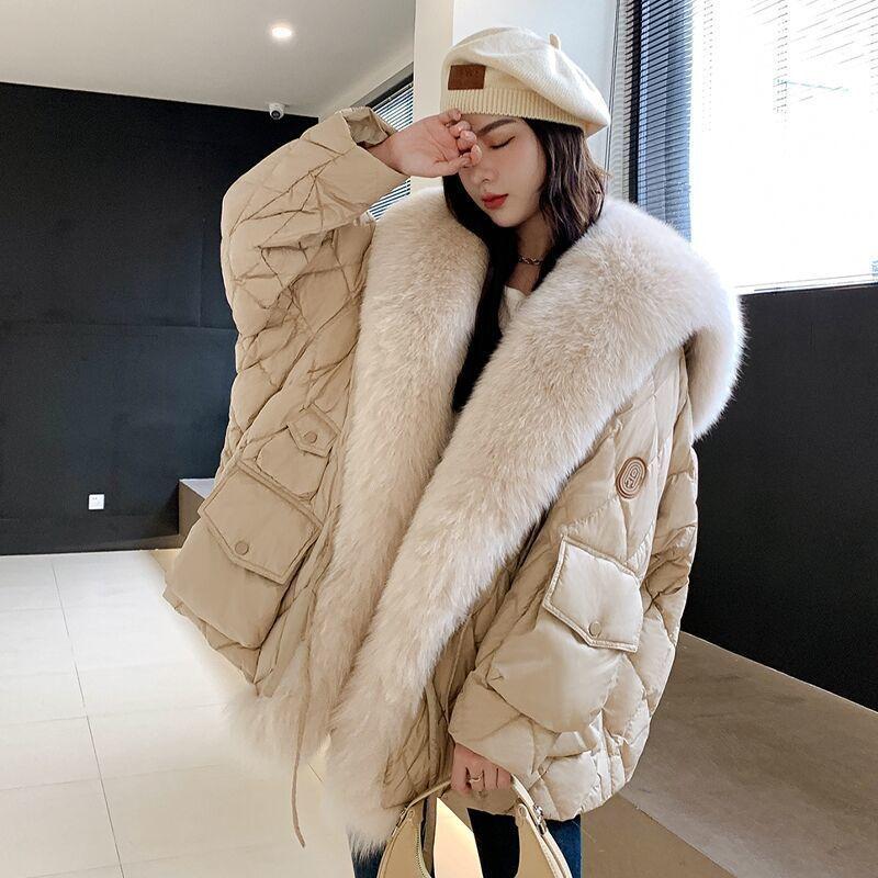 Winter Imitation Fox Fur Collar Down Cotton Jacket Women's Fur Jacket Women's Warm Mid-length