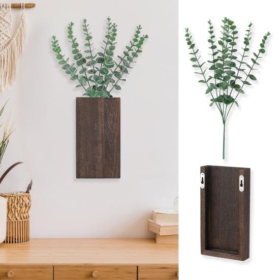 Wooden Wall Planter Rustic Farmhouse Living Room Bedroom Office Wooden Wall Mount Greenery Plants Dried Flowers Pot Vase Decoration