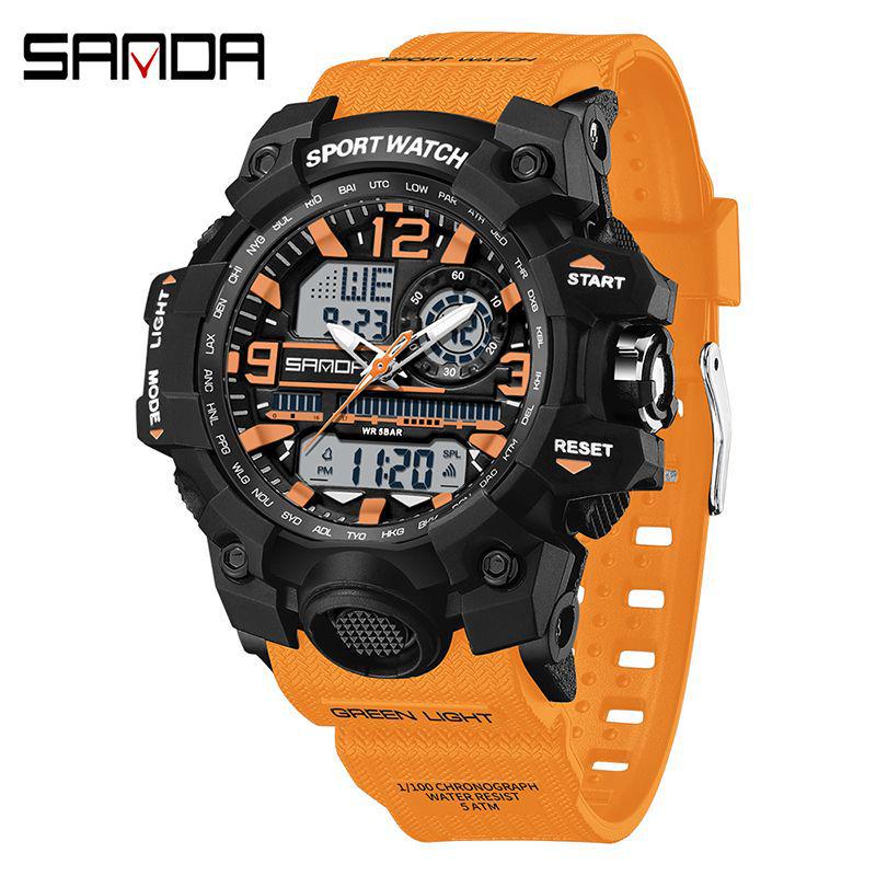 SANDA Women's Trendy LED Dual Display Waterproof Watch with Hourly Chime