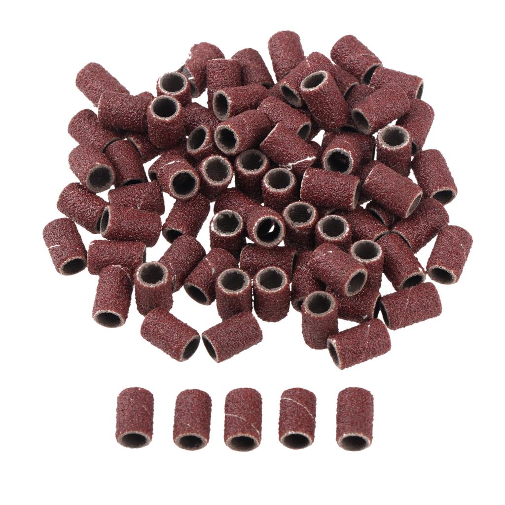 100Pcs 1/4" 6.35mm Drum Sanding Band Nail Drill Bits Power Tool Grit 80 120 180 240 320 600 for Manicure Pedicure Polishing Tool