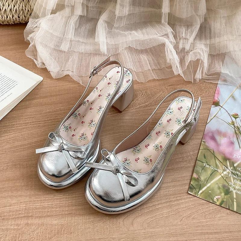 Scarpe Mary Jane da Donna Dolci con Fiocco a Farfalla Scarpe Lolita Tacco Spesso Sandali Singback Moda Casual Sandali in Pelle da Donna