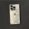 Square Back Tube Protection Clear Case For iPhone 16 ProMax 12 13 15 Plus 14 Pro Max 11 Anti-Oxygen,White Bow Tie Pattern Casing