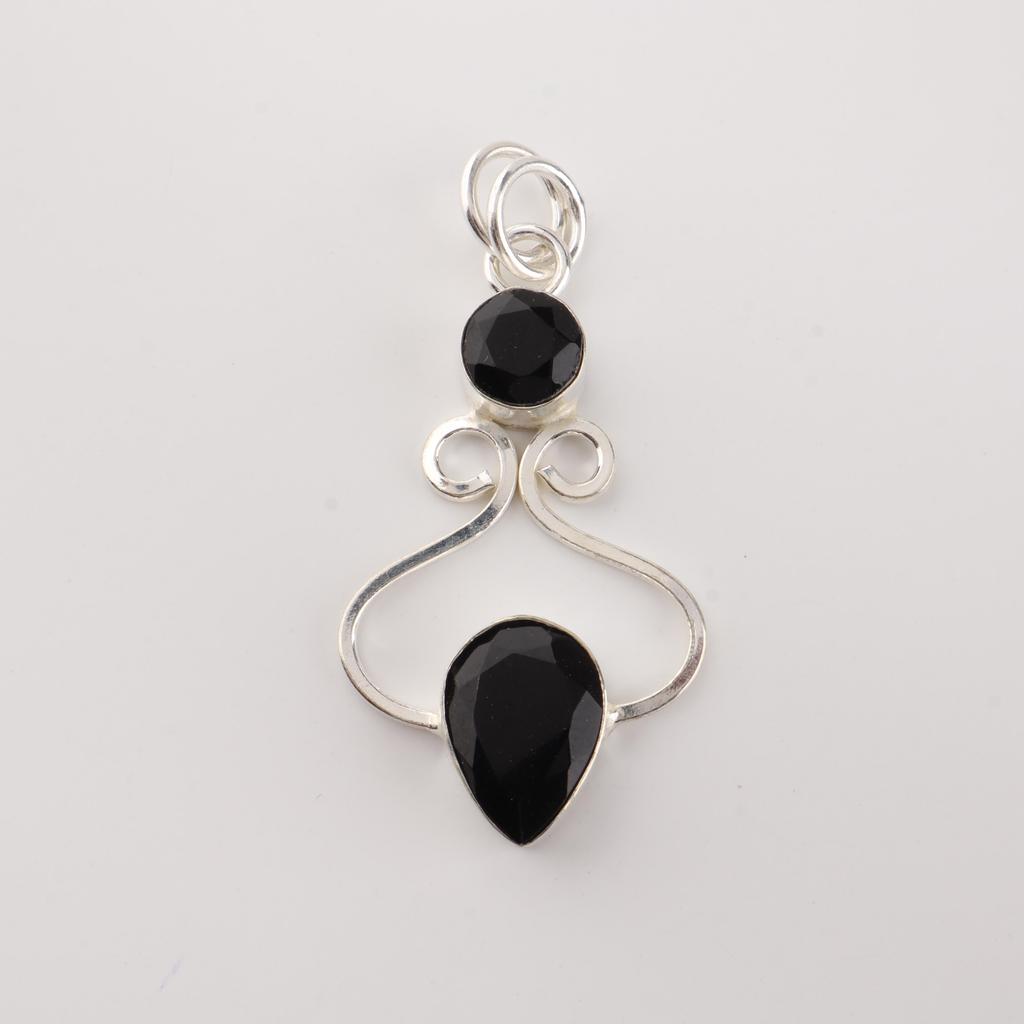 Black Onyx Gemstone 925 Sterling Silver Handcrafted Pendant 1.5" Gift For Wife PP-13-13
