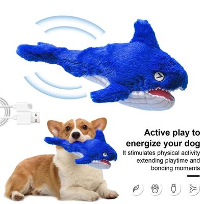 Squeaky Dog Toy Interactive Moving Pet Toy Rechargeable Plush Shark Toy Wiggly Fish Pet Toy for Small Medium Large Dogs