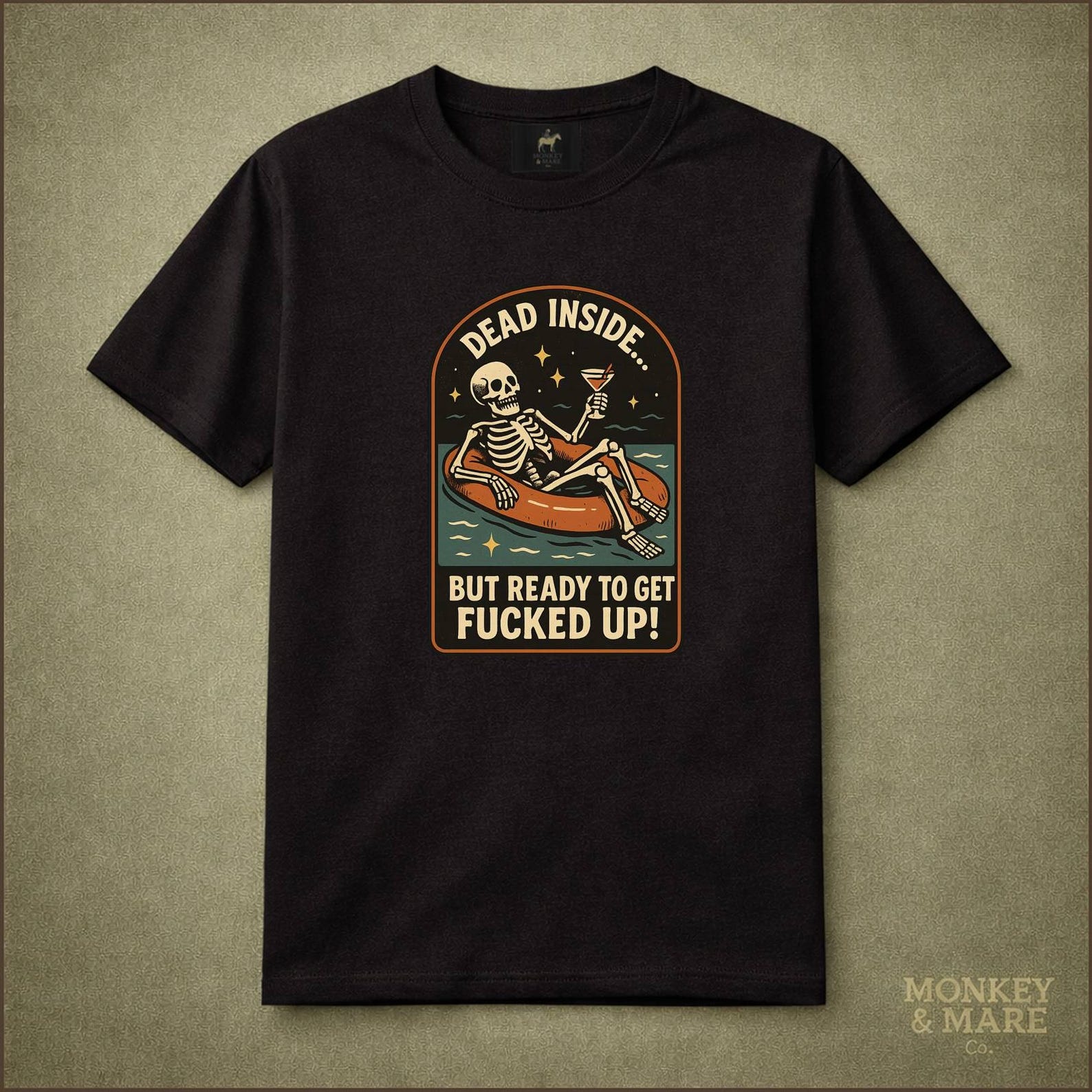 Skeleton Pool Party Shirt, Dead Inside But Ready To Get Fucked Up, Gothic Party Humor Tee XL