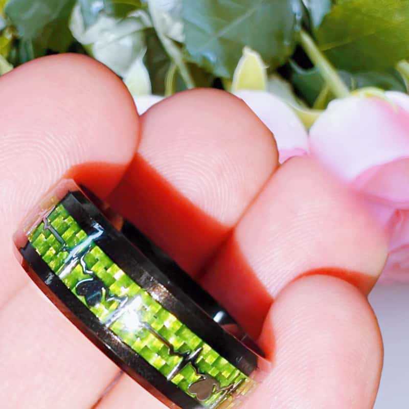 Vintage Carbon Fiber Heartbeat Couple Rings Fashionable Hand Jewelry For Lovers