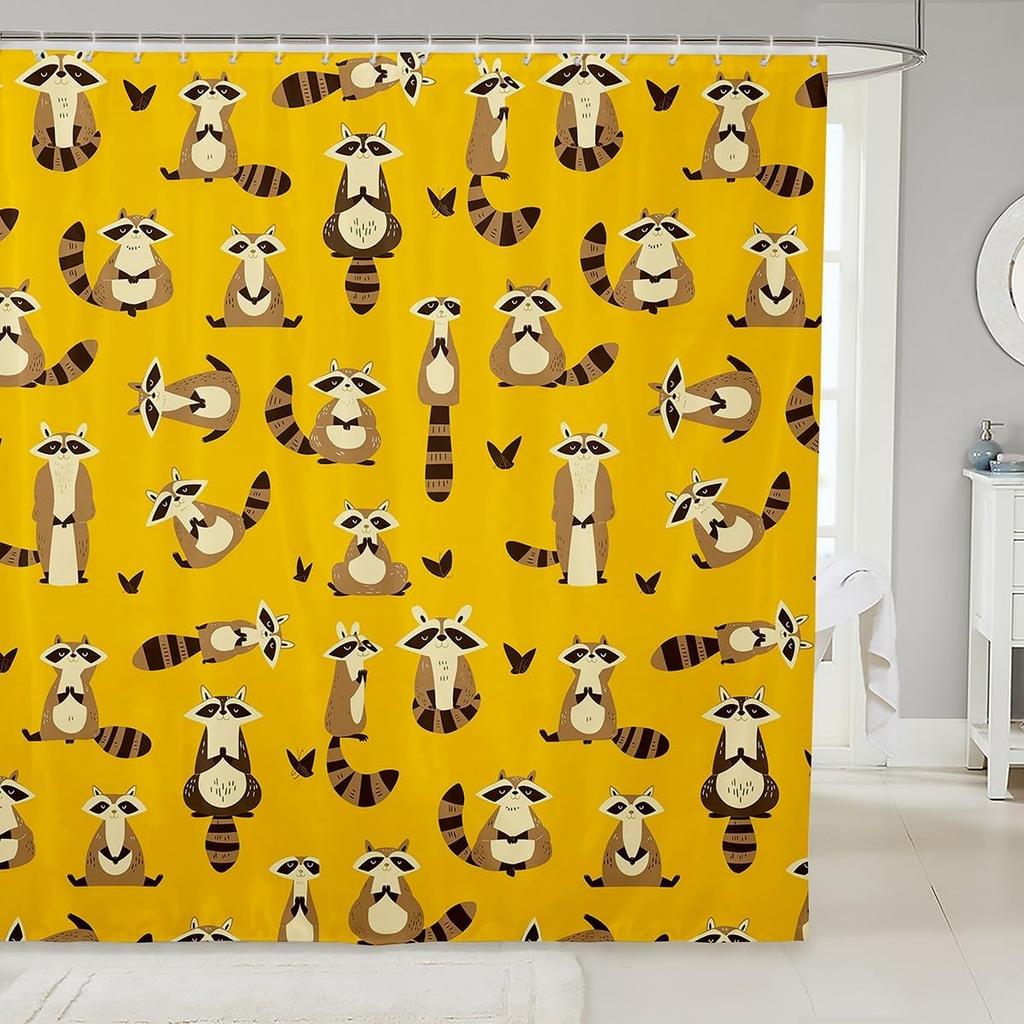 Cartoon Pig Shower Curtain Leopard Bow Bath Curtain for Boys Girls Teens Lovely Animal Cheetah Bathroom Shower Curtain Set