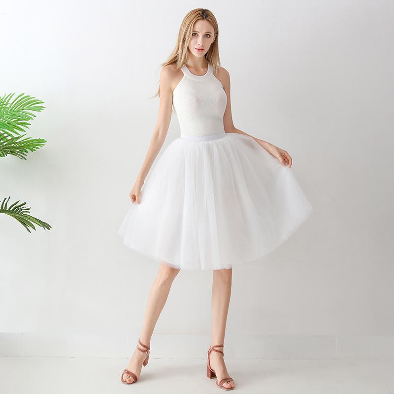 5 Layers 65cm Black Pleated Skirt Sexy Midi Tulle Skirt High Waist Full Lining Adult Tutu Korean Style Women