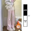 Winter 2025 Women's High-Waisted Pink Fleece-Lined Micro-Flare Sweatpants - Petite Size.