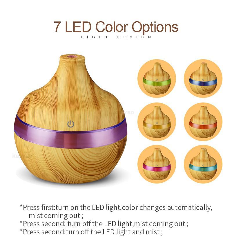 300ml USB Aroma Diffuser and Humidifier with Wood Grain Design and Silent Operation