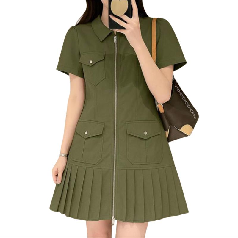 

ZANZEA Женское повседневное платье на молнии с отложным воротником, летнее, с коротким рукавом 5XL армия зеленый