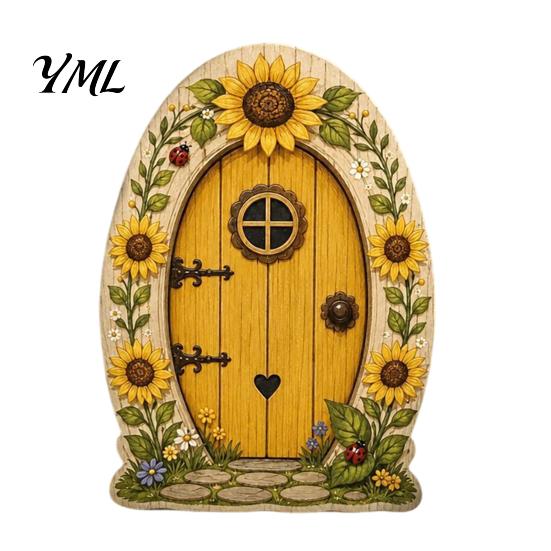 Small Fairy House Accessories Mini Wooden Door, 2D Flat Miniature Garden Rustic Nordic Style Decor Gate for DIY Craft, Dollhouse Accessory,