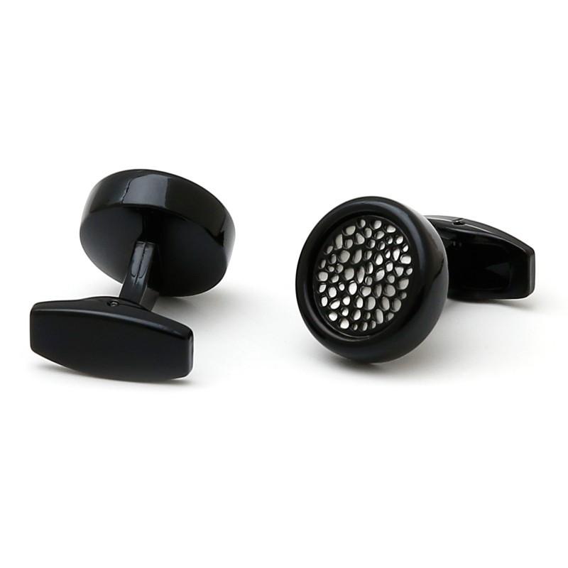 Simple Personalized Creative French Inlaid Black Grid Round Men s Cufflinks artificial
