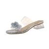 Open-toed transparent flower slippers women's word and a half drag 2025 summer new crystal thick heel with skirt wear sandals