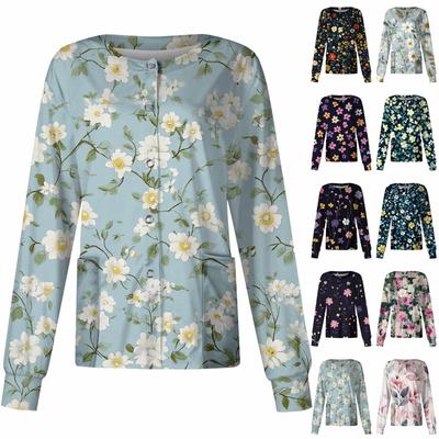 Women Long Sleeve Pattern Pocket Working Stand-up Collar Single-breasted Protective Overalls Cardigan Jacket Top