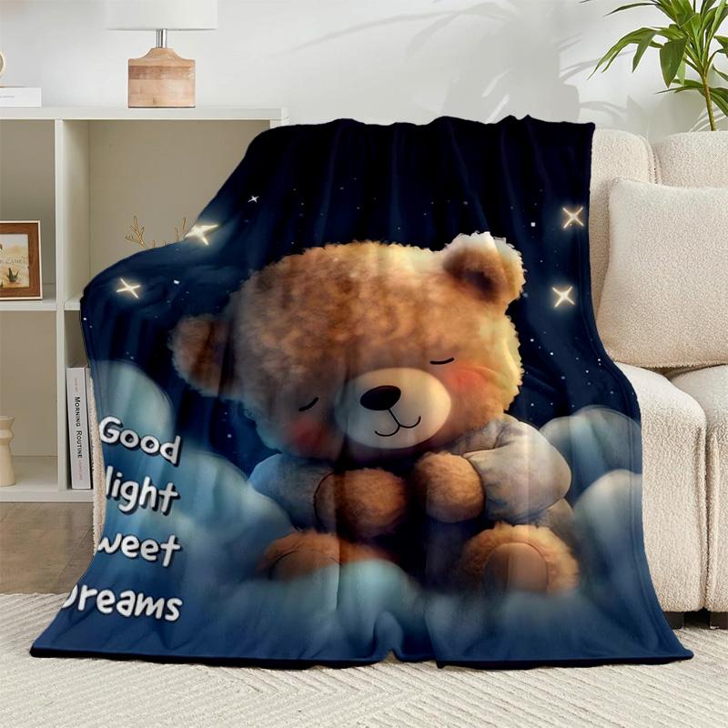 1PC Teddy Bear Night Sky Flannel Blanket Gift, Suitable for Both Men And Women, Soft Ideal for Beds And Sofa, Birthday Or Christmas Gift