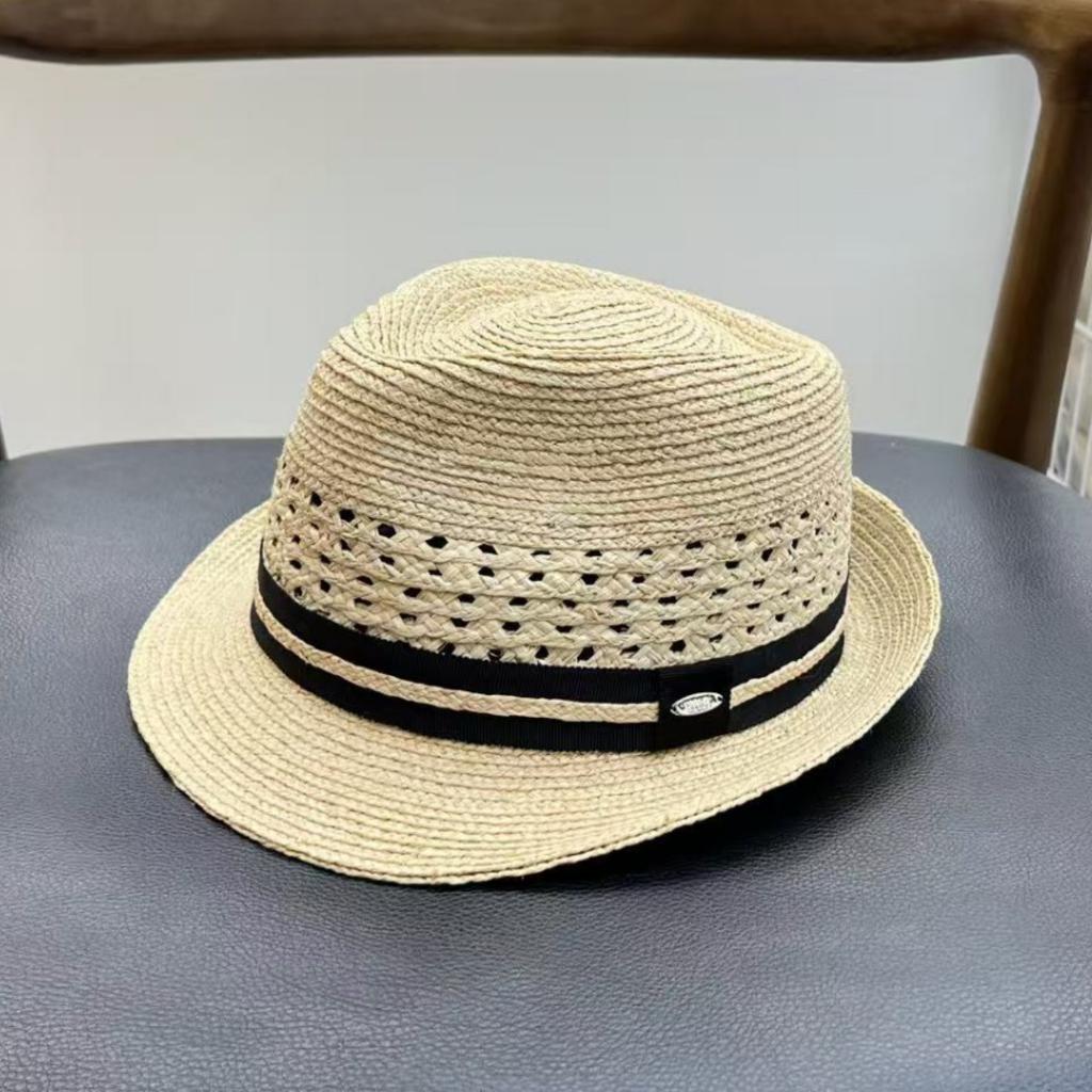 French hollow foreign style raffia top hat women's summer vacation beach sun hat men's face small straw hat