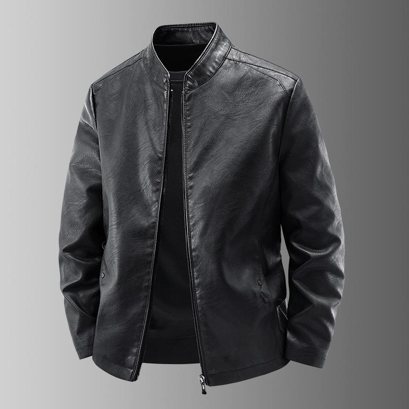 Spring and autumn new men's leather jacket stand-up collar jackets teen trendy men's decorative casual trendy leather jacket
