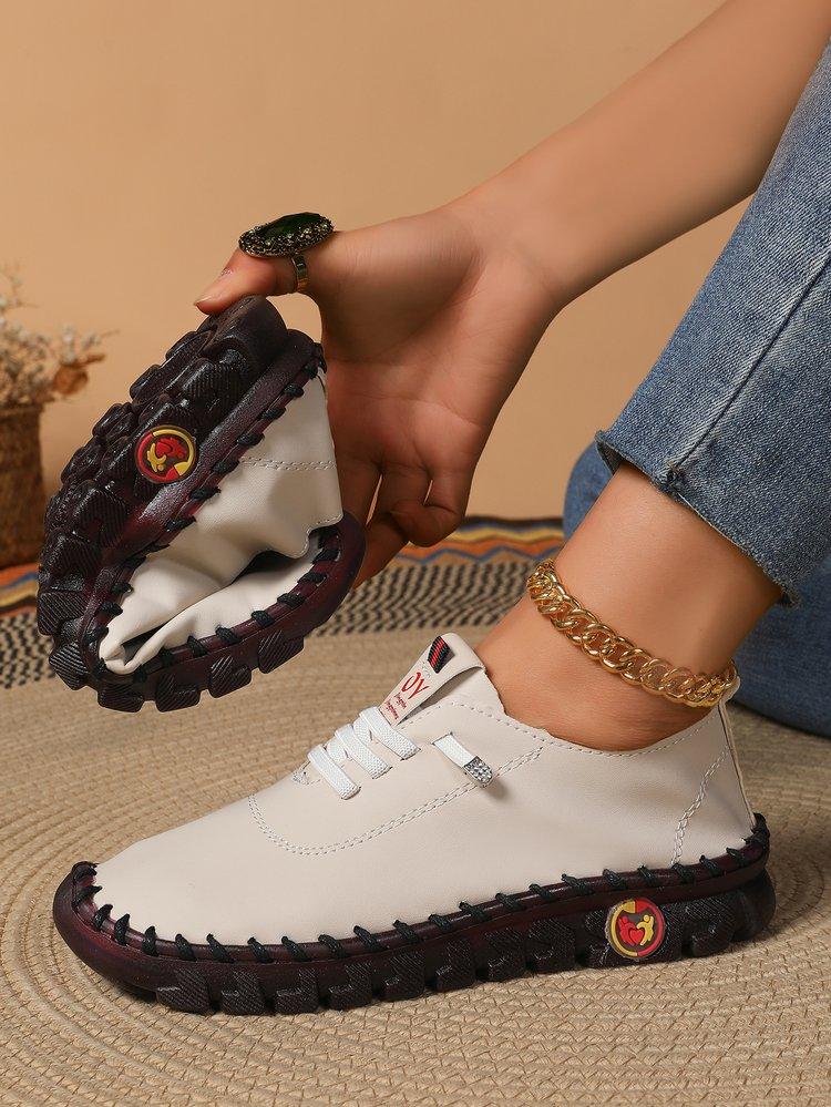Fashion Women's Wide Fit (Sizes 35-45) Leather Sneakers Flat Elastic Slip-On Loafers – Comfortable Casual Shoes for Moms Women's Shoes