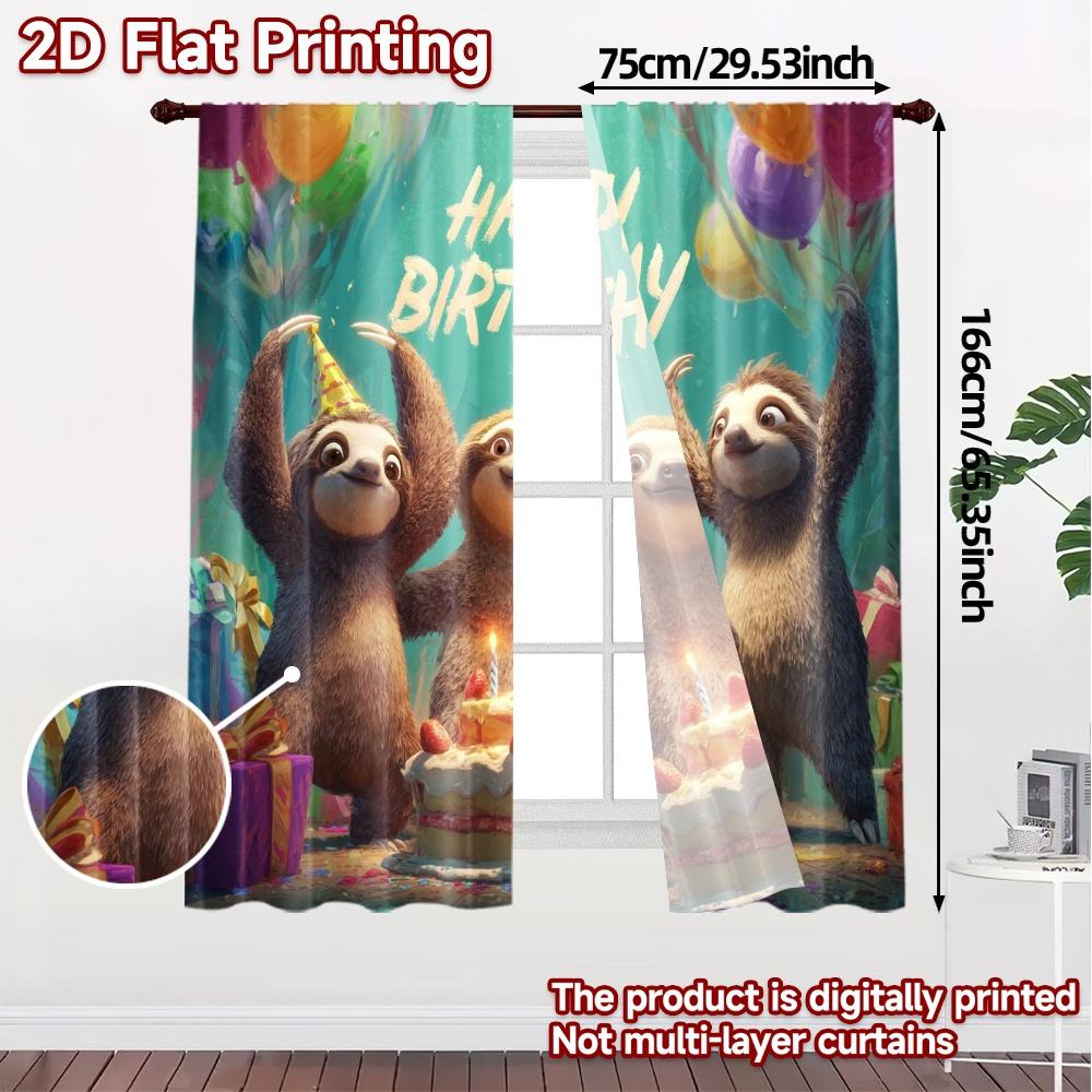 Set Of 2 Flat Printing Curtains Without Rod Made Polyester