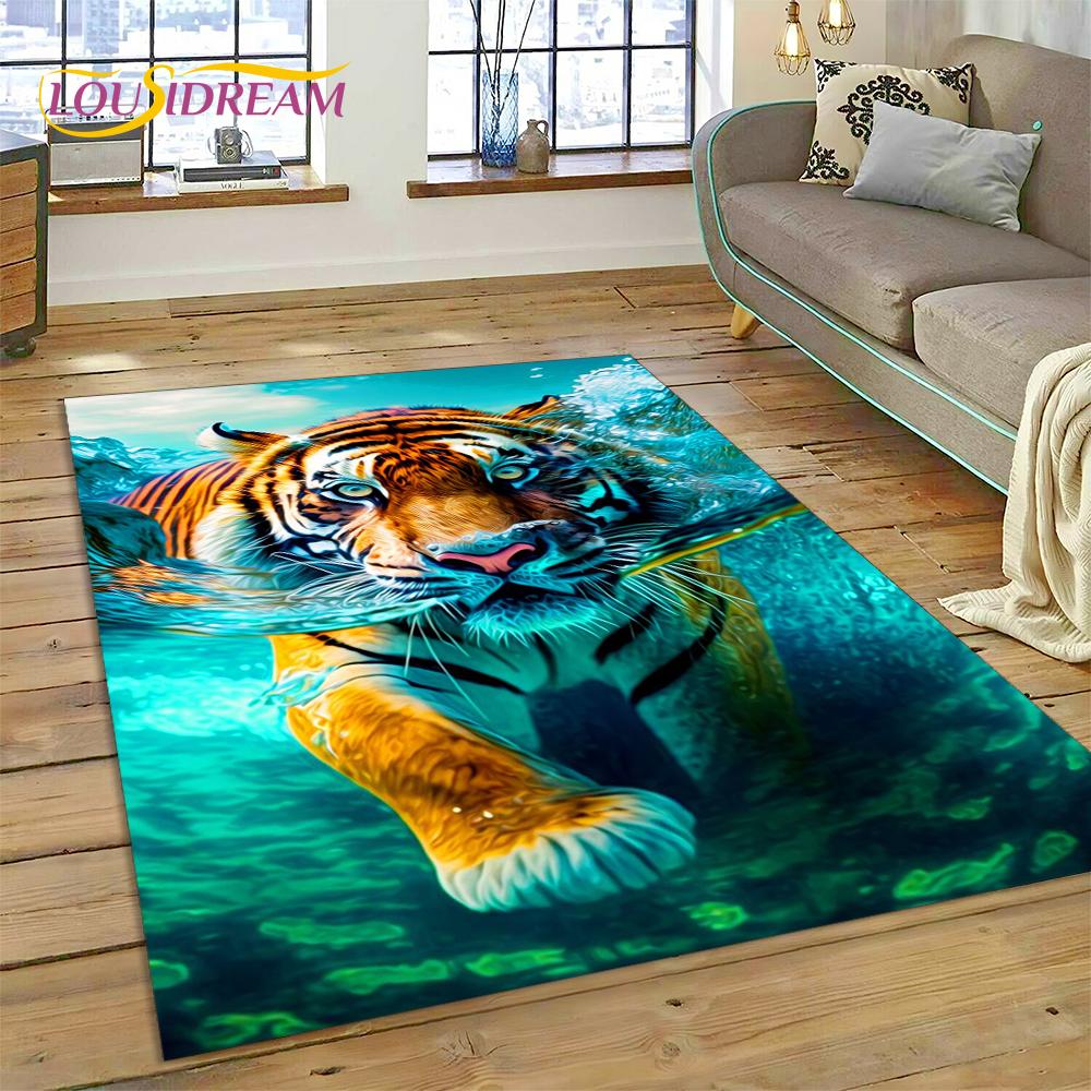 3D Beast Tiger Lion Animal Wildlife Cartoon Carpet Rug for Home Living Room Bedroom Sofa Doormat Decor,kid Area Rug Non-slip Mat