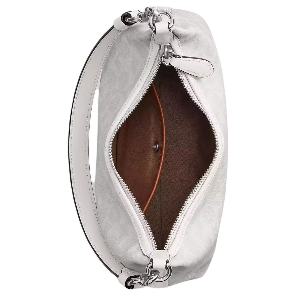 Coach Juliet 25 Removable Chain Shoulder Strap Classic Logo Coated Canvas Shoulder Bag Medium Women Shoulder Bag Silver Chalk-White CAM26-LHXUN
