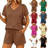 Casual Tweedelige Set voor Dames met V-hals Korte Mouwen Top en Elastische Taille met Trekkoord Shorts Loungeset voor Thuis en Buiten