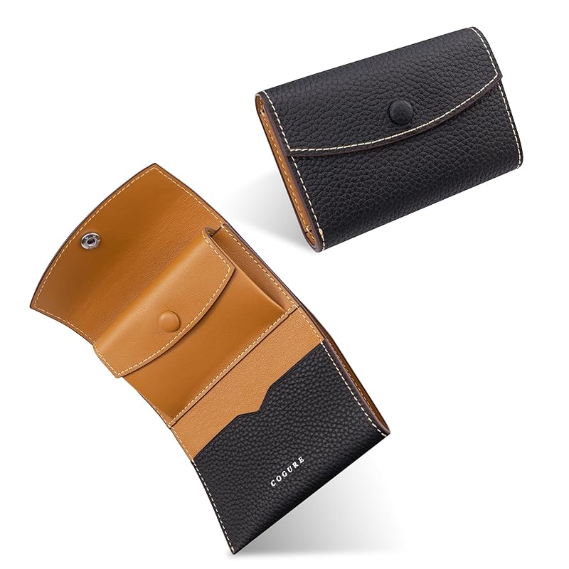 

[COGURE] Kogre wallet tri-fold ladies men s genuine leather shrink calf leather compact brand mini wallet wallet coin purse card holder with gift box