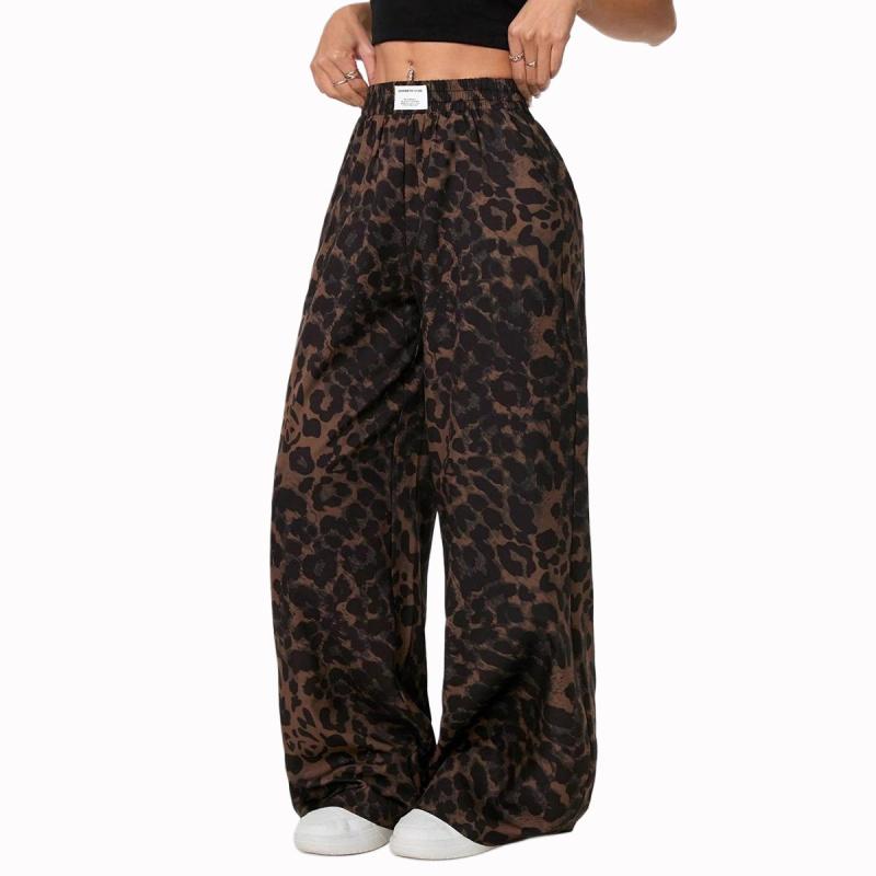 2026 Neue lässige Hose mit Leopardenmuster für Damen, lockere Passform, elastischer Bund, bedruckte Wide-Leg-Hose