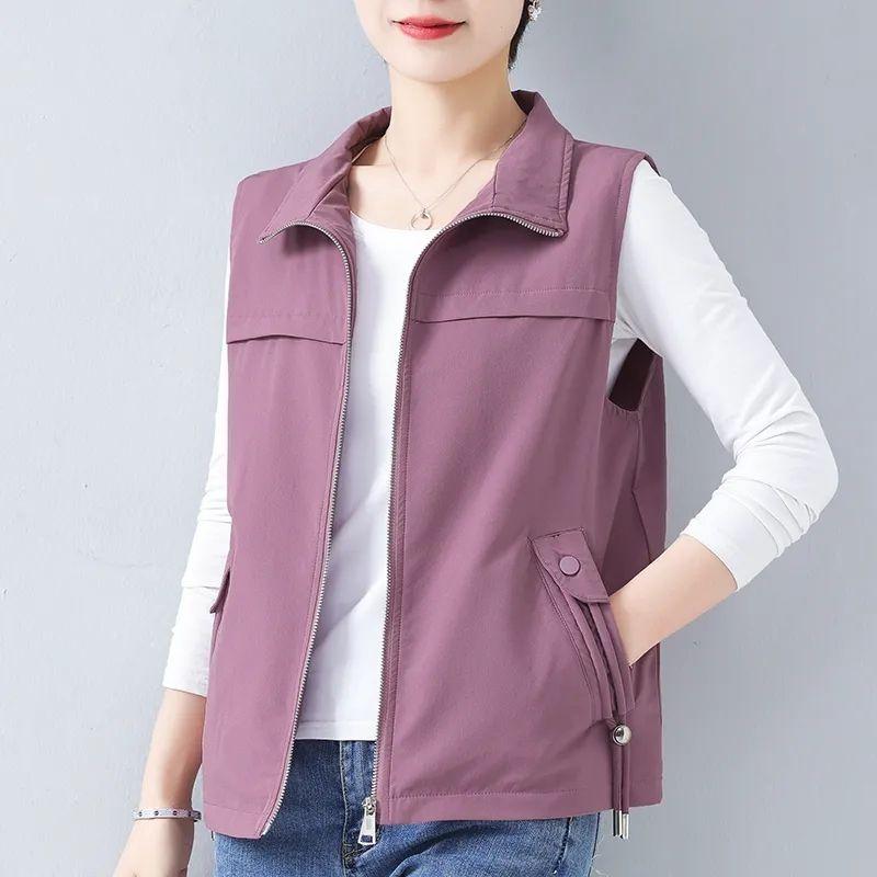 

Повседневный короткий женский жилет цвета хаки, куртки без рукавов с подкладкой большого размера 4xl, весна-лето, Mujer, базовый жилет 4XL фиолетовый