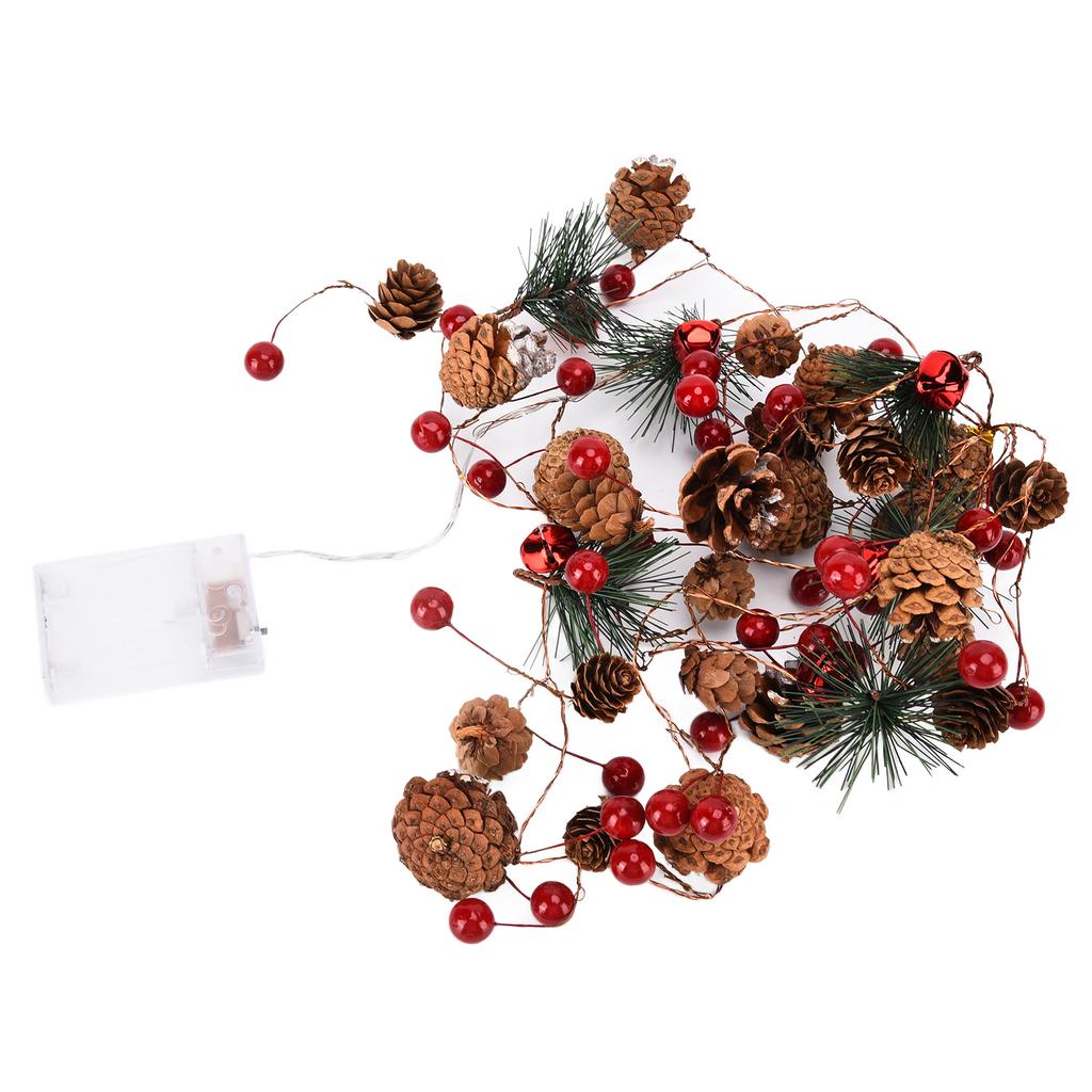 6,5 Fuß Weihnachts-Lichterkette Dekoration Tannenzapfen Beeren Feen-LED-Lichter für Innen und Außen