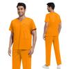 Men's Loose And Comfortable V-neck Short Sleeved Workwear With Tie Up Top And Waist Cinching Beauty Suit Set