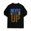 European Sizes Men's Never Give Up Motivational Print T-Shirt - Retro Black Short Sleeve Round Neck Casual Tee with Positive Message