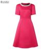 ZANZEA Women Casual Round Neck Short Sleeve Summer Dress