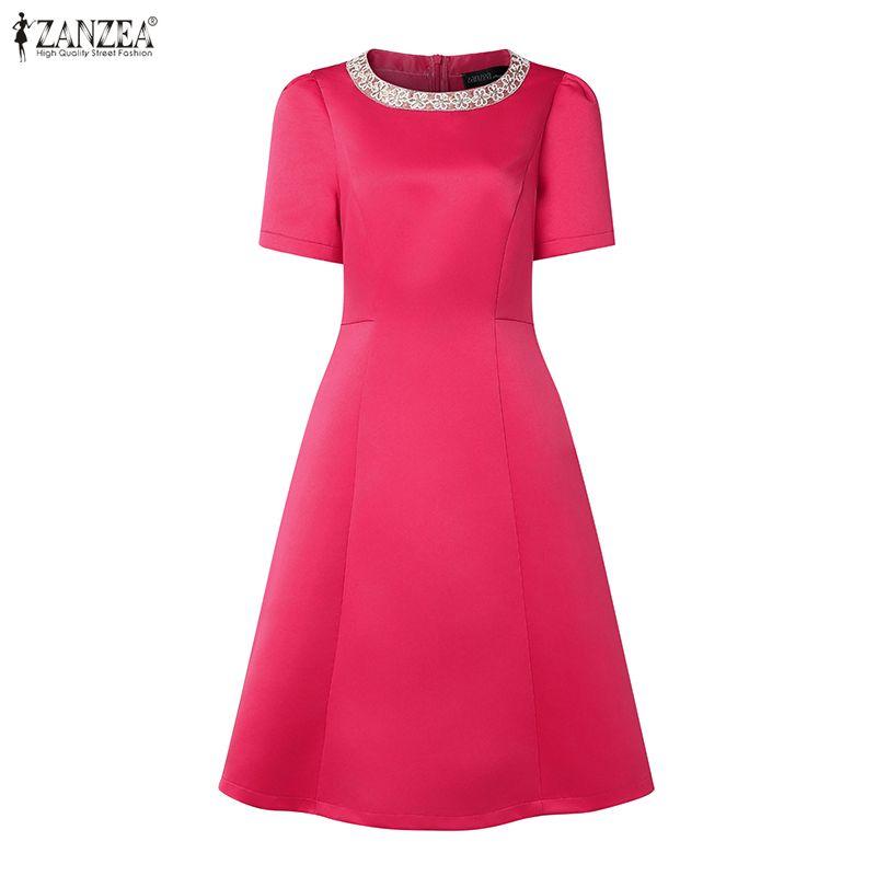 ZANZEA Women Casual Round Neck Short Sleeve Summer Dress