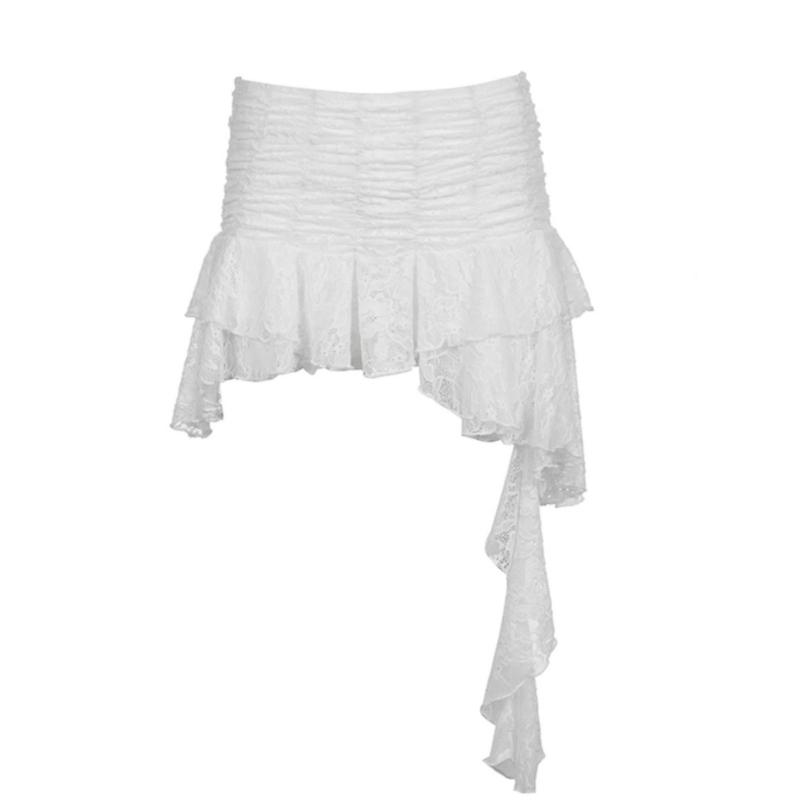 Retro Lace Skirt Trim Irregular Streamers Slim Skirt