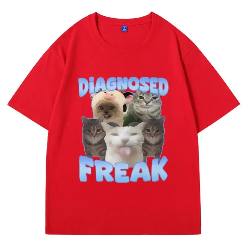 Diagnosed Freak Funny Watermelon Cat Meme T-shirt  Women Oversized Streetwear T Shirt Fashion Oversized Cotton T Shirts Male