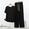 Set Pigiama Estivo da Donna in Modal - Manica Corta, Pantaloni Lunghi a Gamba Larga, Taglie Forti, Abbigliamento Casual e da Esterno