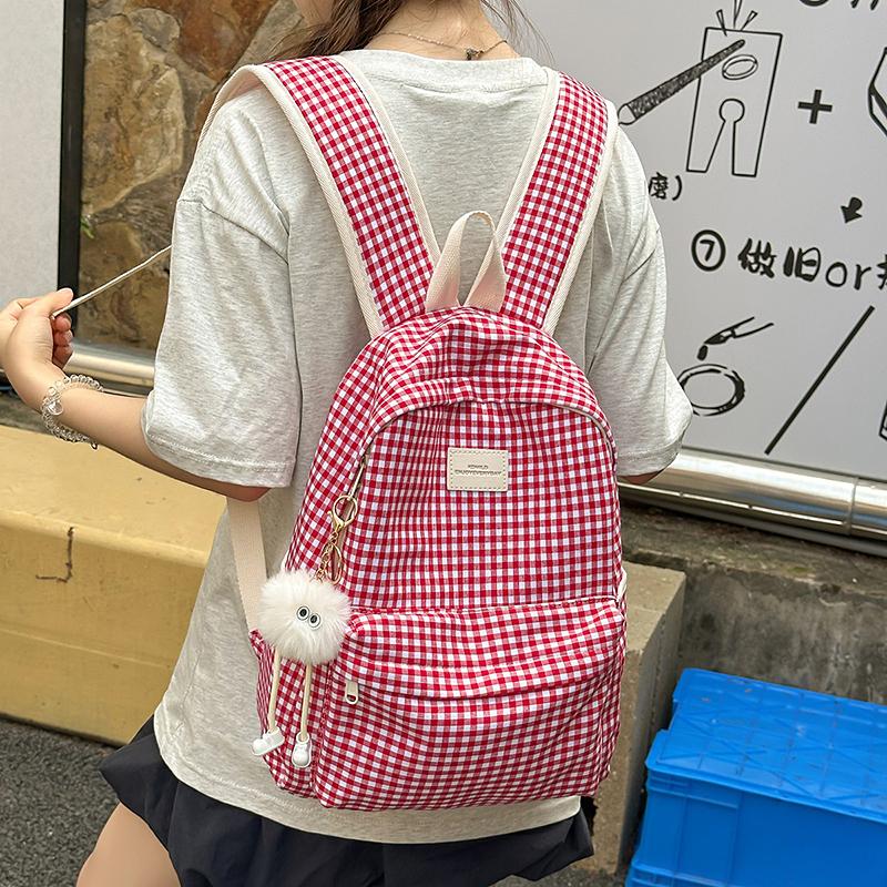 Plaid Backpack Campus Student Schoolbag Nylon Large Capacity Backpack